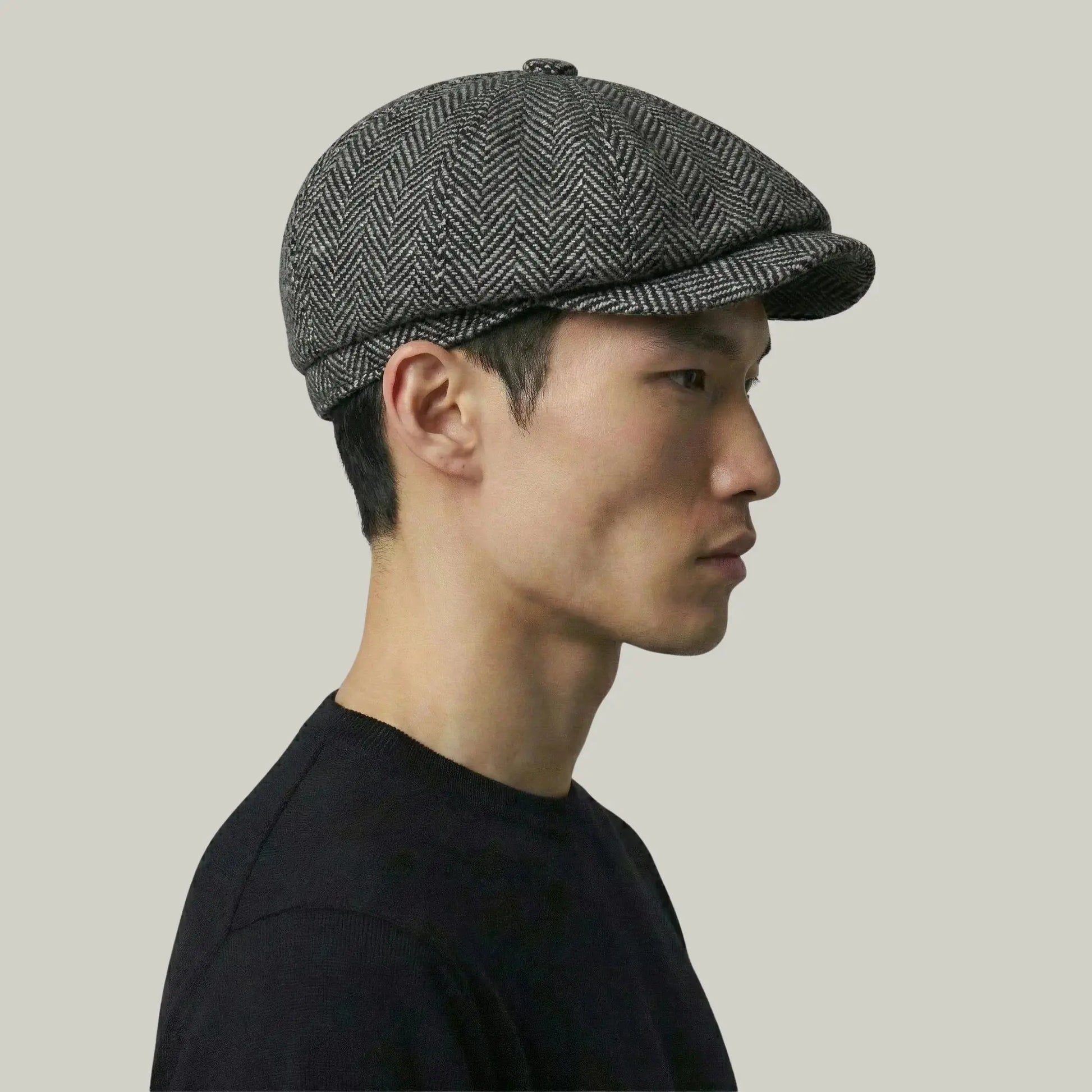 Béret Homme Gris Tweed Chevron – Laine Structurée 8 Panneaux Maison Shelby
