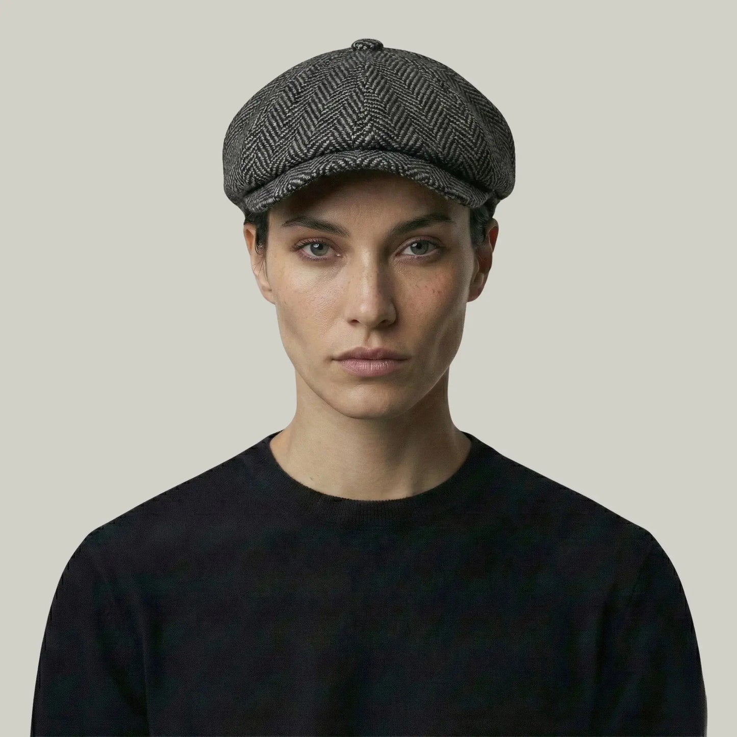 Béret Homme Gris Tweed Chevron – Laine Structurée 8 Panneaux Maison Shelby