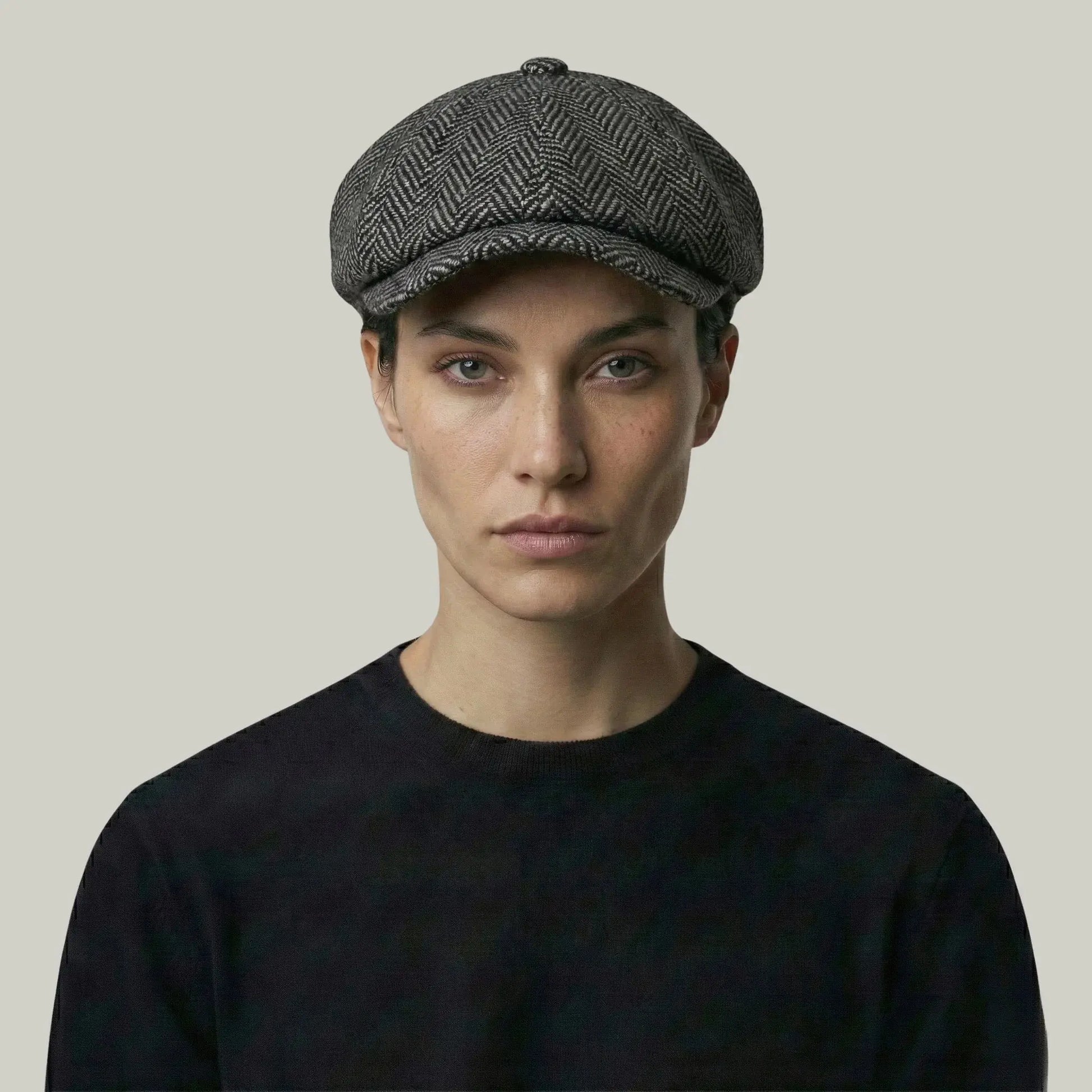 Béret Homme Gris Tweed Chevron – Laine Structurée 8 Panneaux Maison Shelby