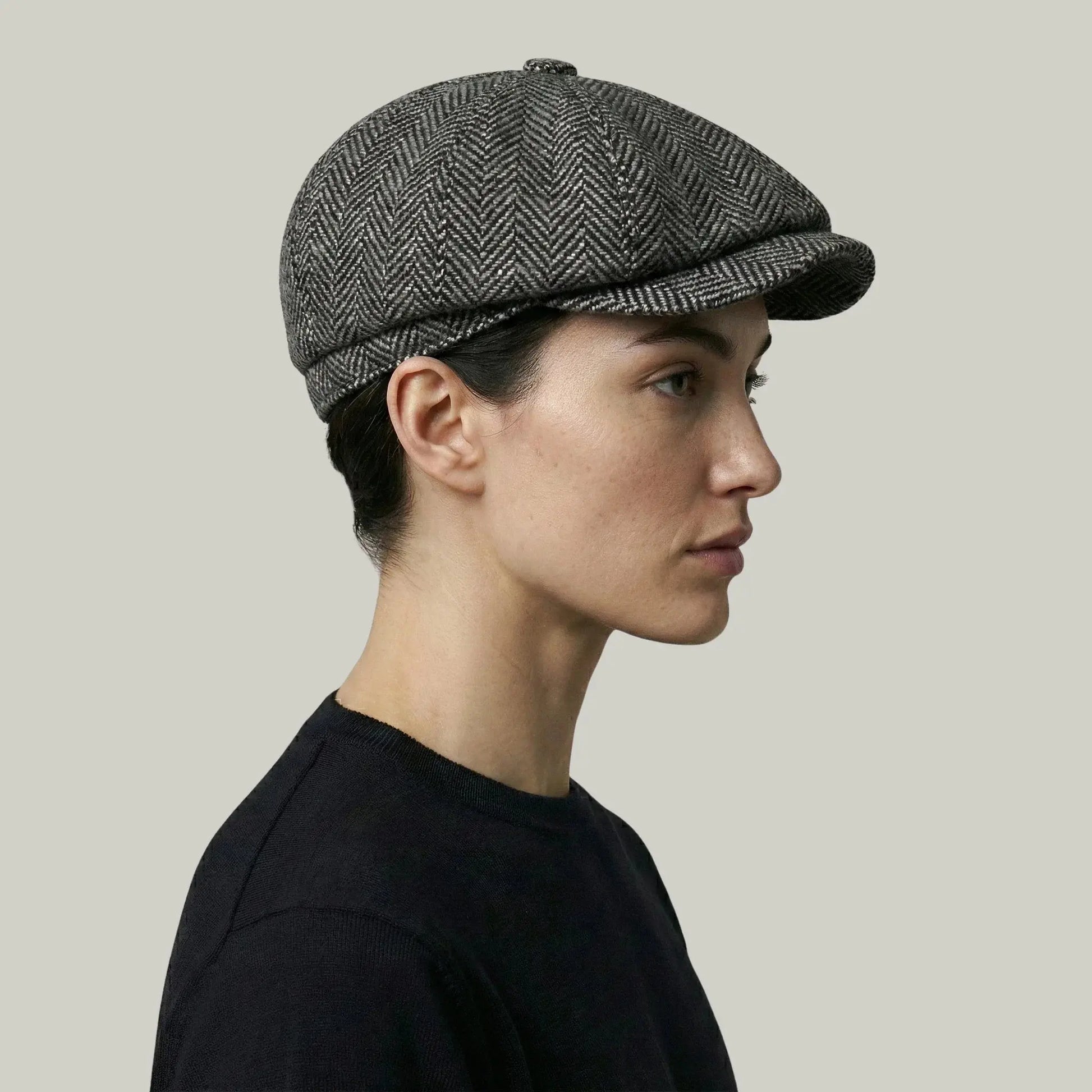 Béret Homme Gris Tweed Chevron – Laine Structurée 8 Panneaux Maison Shelby