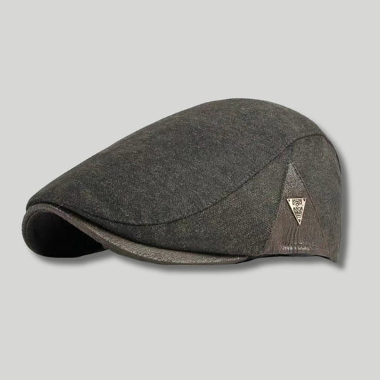Béret Homme Kaki Foncé – Empiècement Cuir Triangle & Broderie