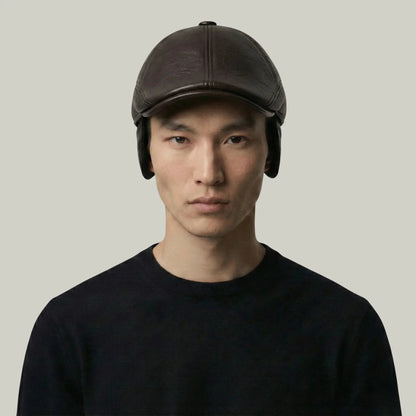 Béret Homme Marron Cuir – Cache-Oreilles Intégré Hiver Maison Shelby