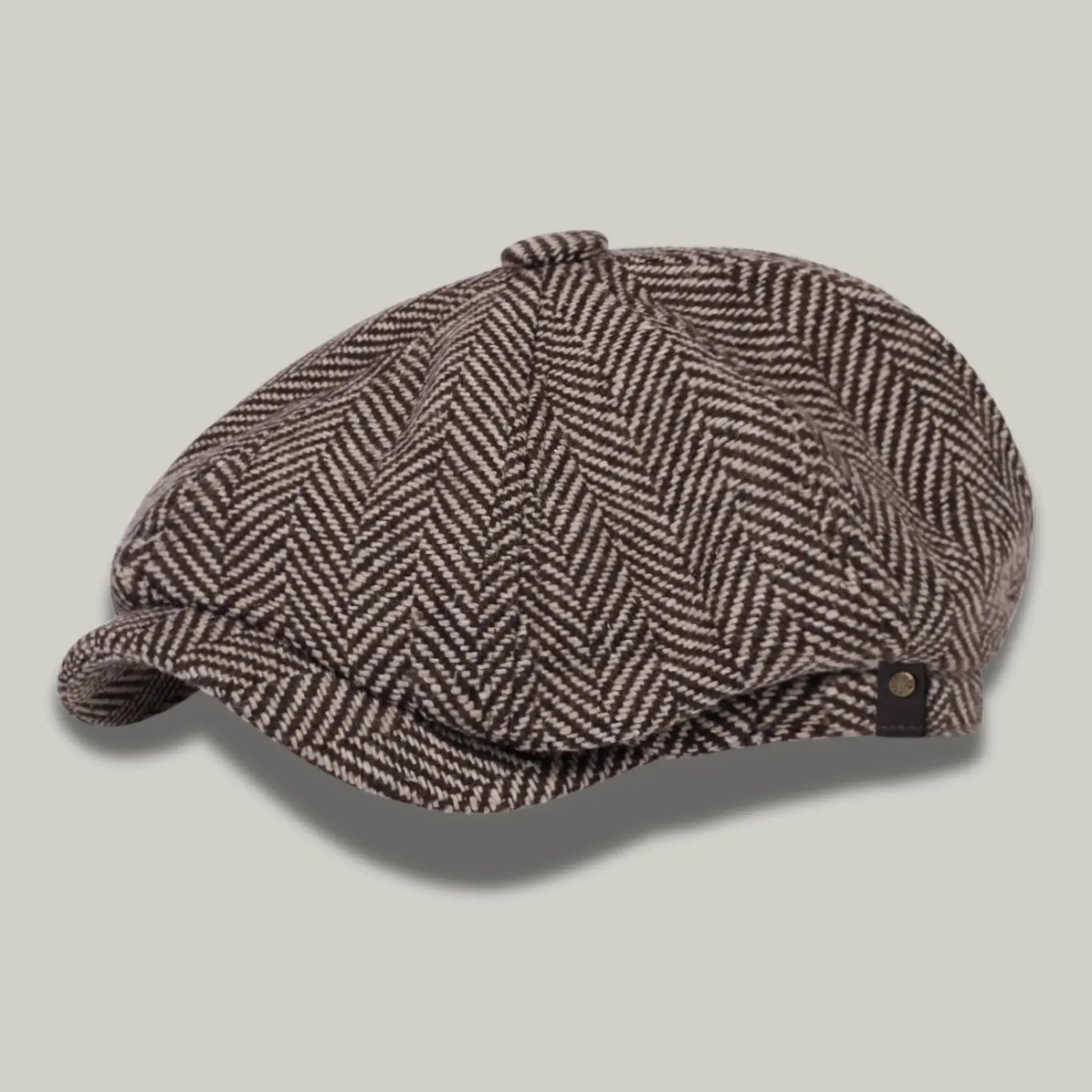 Béret Homme Marron Tweed Chevron – Laine 8 Panneaux Hiver Maison Shelby