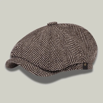 Béret Homme Marron Tweed Chevron – Laine 8 Panneaux Hiver Maison Shelby