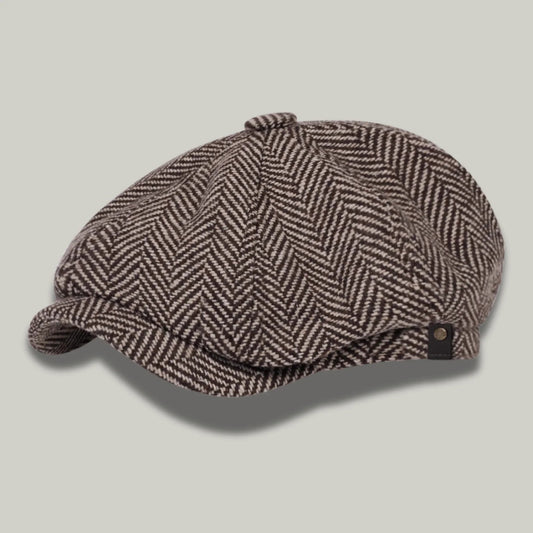 Béret Homme Marron Tweed Chevron – Laine 8 Panneaux Hiver