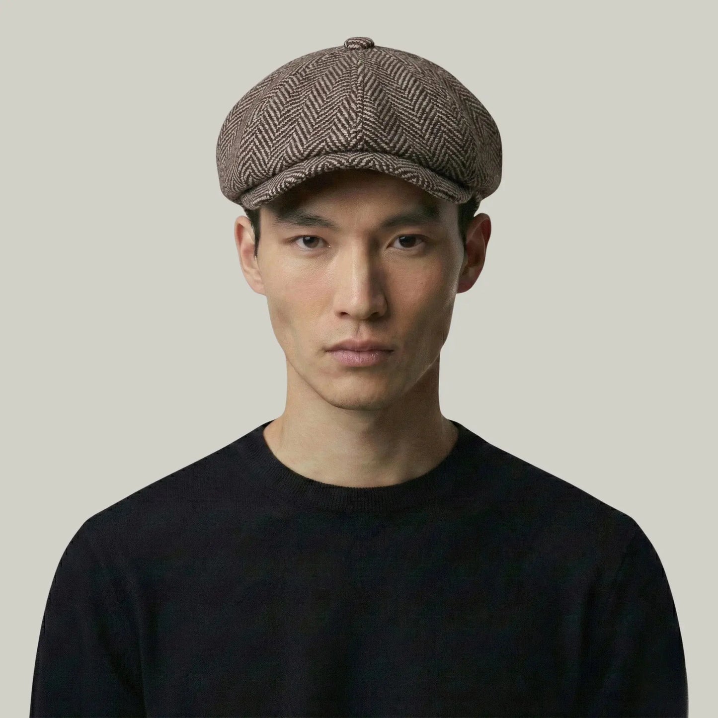 Béret Homme Marron Tweed Chevron – Laine 8 Panneaux Hiver Maison Shelby