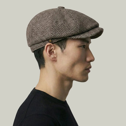 Béret Homme Marron Tweed Chevron – Laine 8 Panneaux Hiver Maison Shelby
