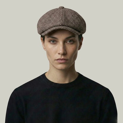 Béret Homme Marron Tweed Chevron – Laine 8 Panneaux Hiver Maison Shelby