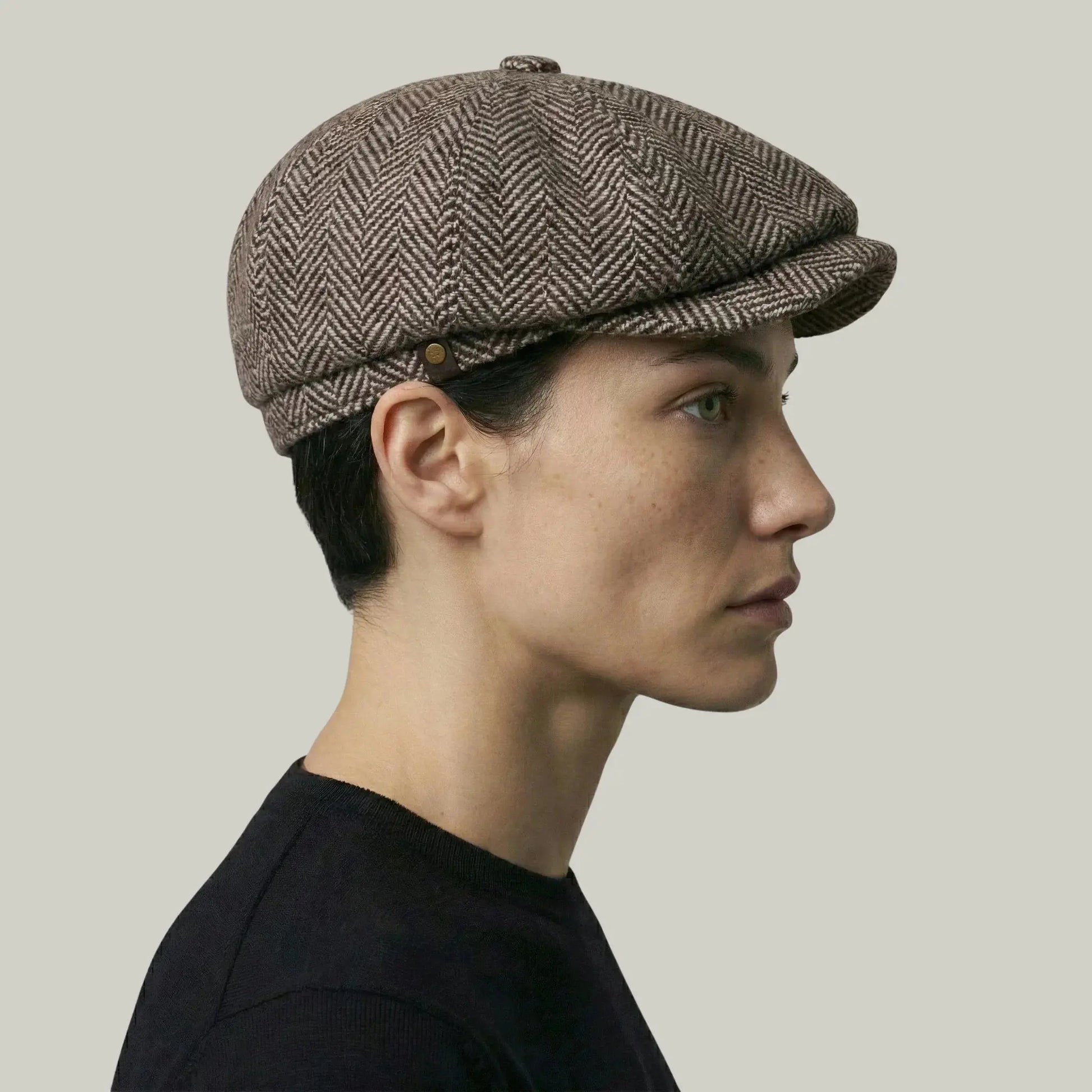 Béret Homme Marron Tweed Chevron – Laine 8 Panneaux Hiver Maison Shelby