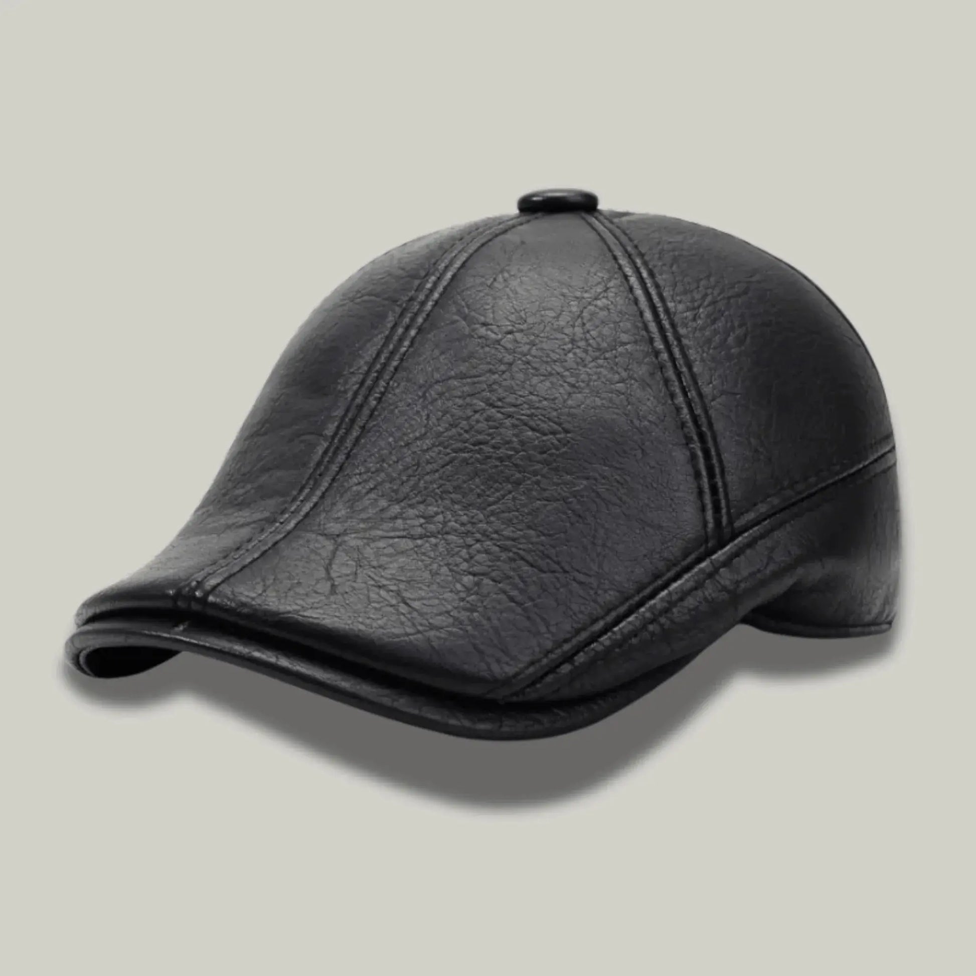 Béret Homme Noir Cuir – Cache-Oreilles Intégré Hiver Maison Shelby