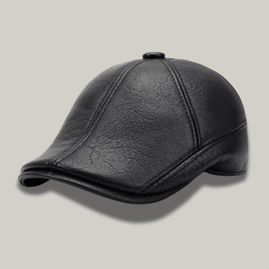 Béret Homme Noir Cuir – Cache-Oreilles Intégré Hiver