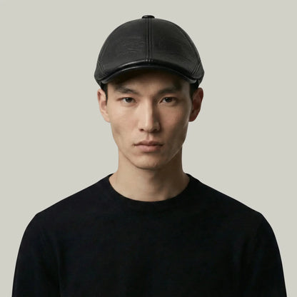Béret Homme Noir Cuir – Cache-Oreilles Intégré Hiver Maison Shelby