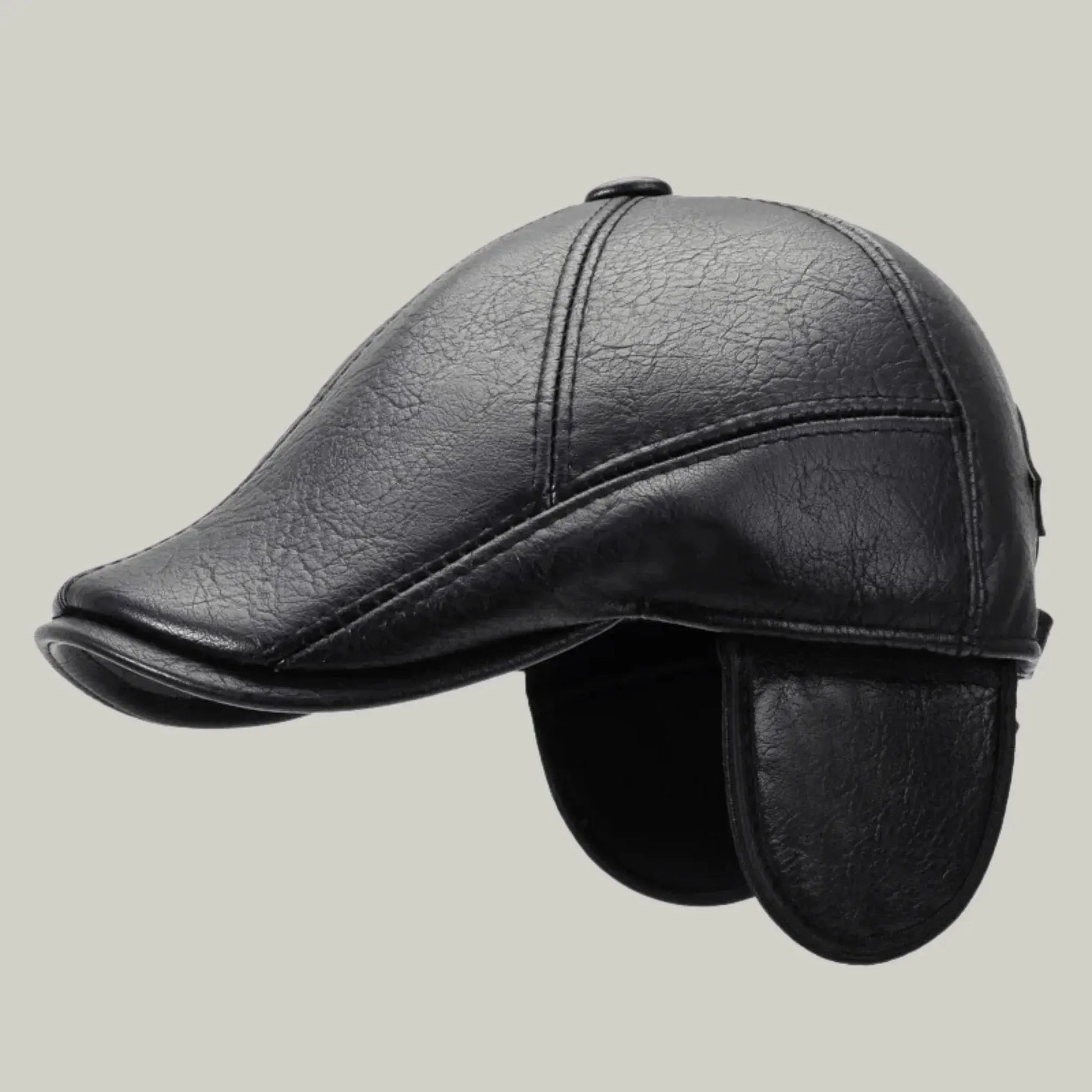Béret Homme Noir Cuir – Cache-Oreilles Intégré Hiver Maison Shelby