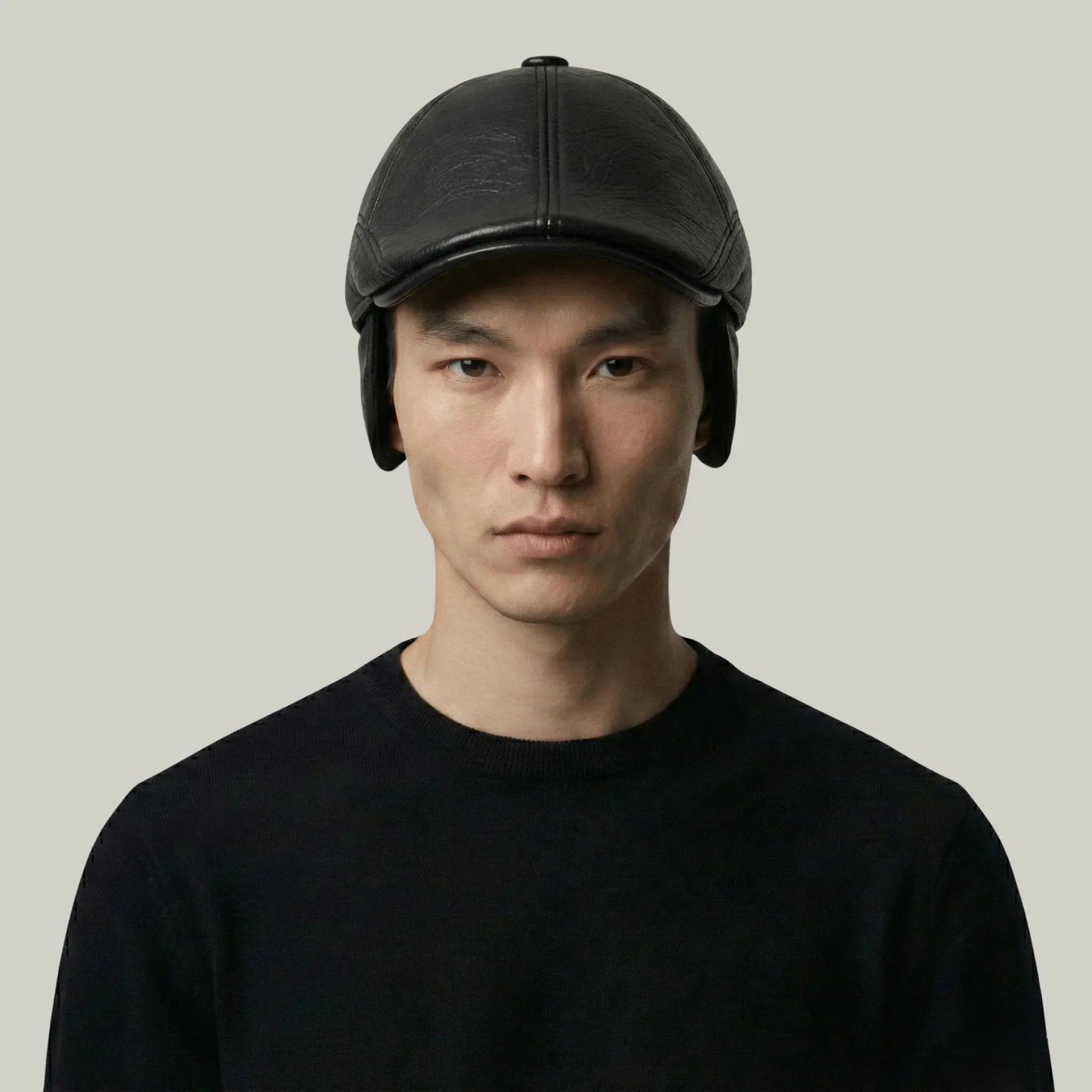 Béret Homme Noir Cuir – Cache-Oreilles Intégré Hiver Maison Shelby