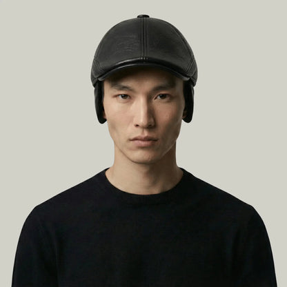 Béret Homme Noir Cuir – Cache-Oreilles Intégré Hiver Maison Shelby