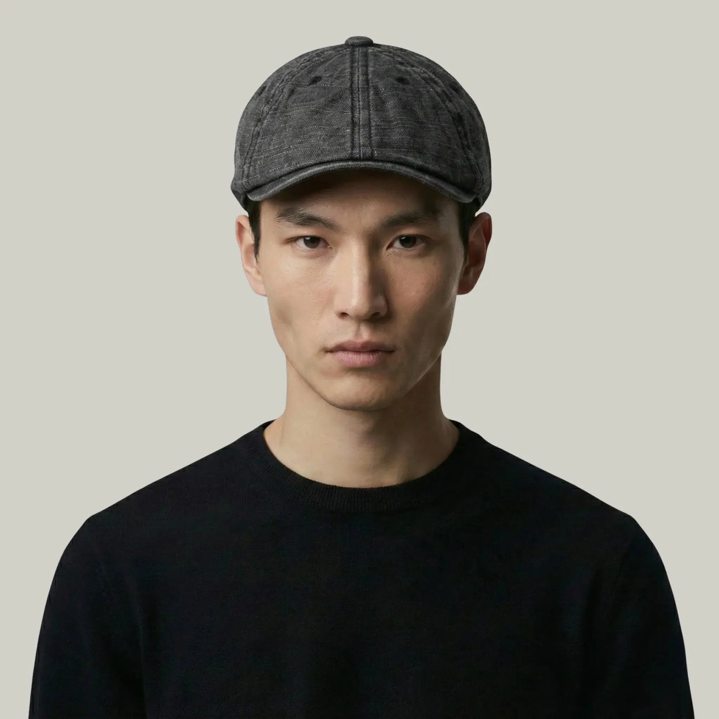 Béret Homme Noir Délavé – Coton Stonewash Structuré Maison Shelby