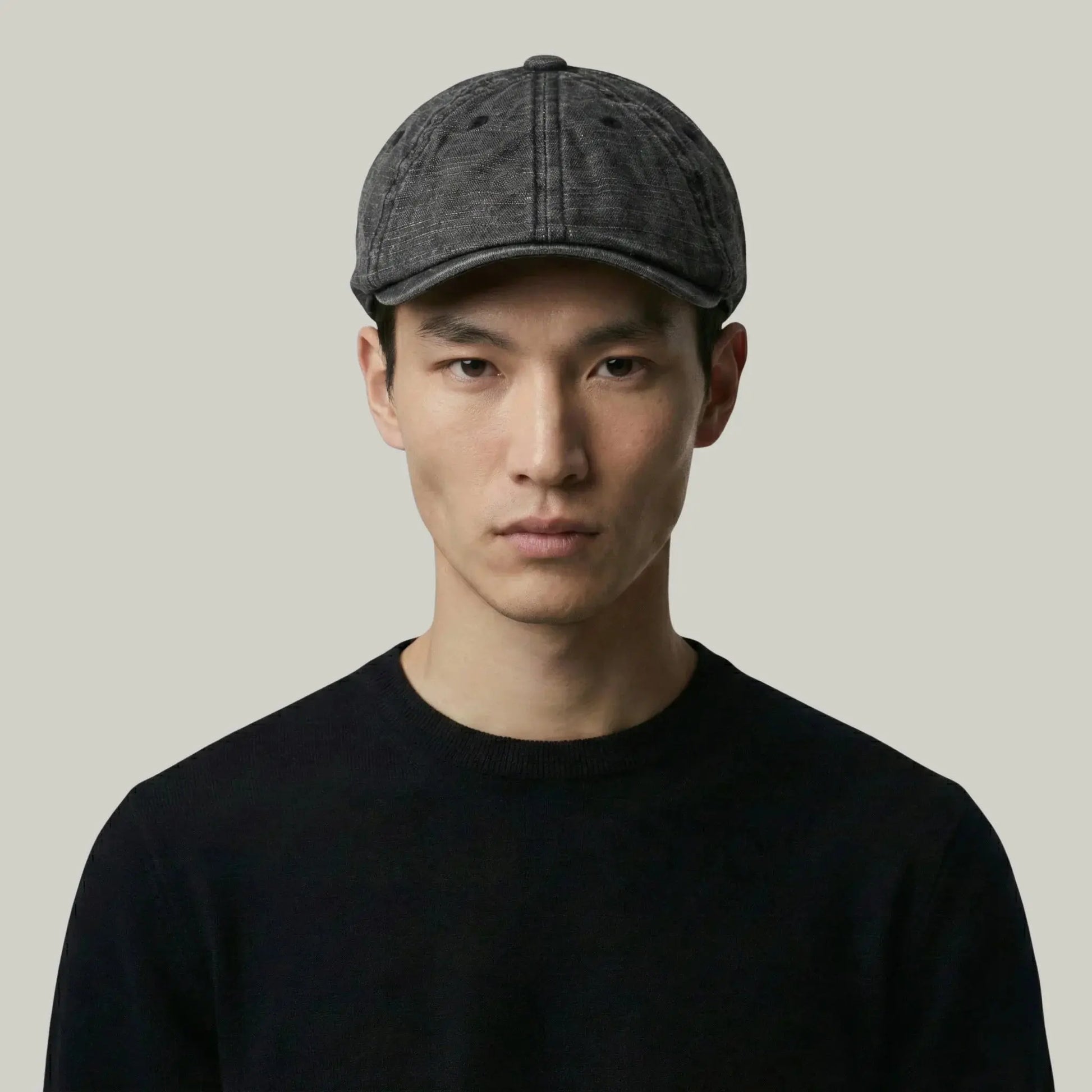 Béret Homme Noir Délavé – Coton Stonewash Structuré Maison Shelby