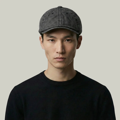 Béret Homme Noir Délavé – Coton Stonewash Structuré Maison Shelby