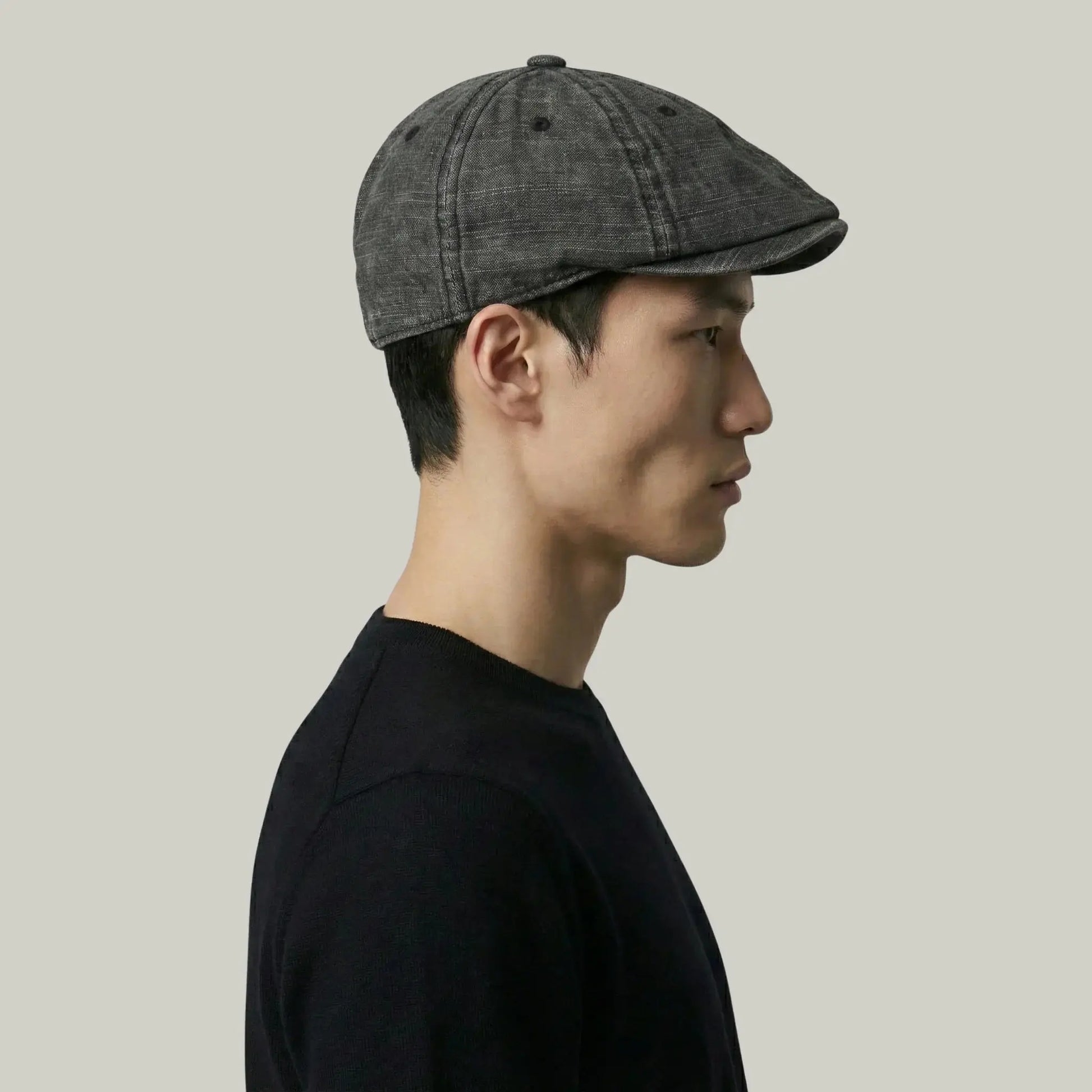 Béret Homme Noir Délavé – Coton Stonewash Structuré Maison Shelby