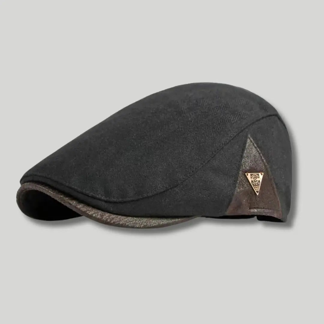 Béret Homme Noir – Empiècement Cuir Triangle Vintage Maison Shelby