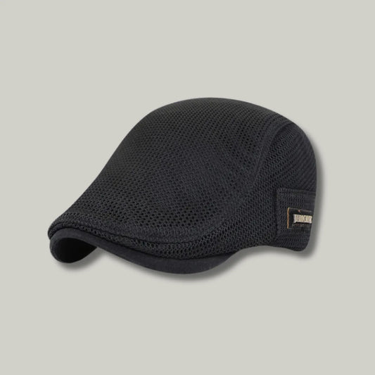 Béret Homme Noir Maille Ajourée – Étiquette Tissée Latérale