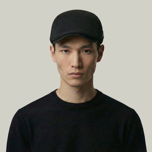 Béret Homme Noir Maille Ajourée – Étiquette Tissée Latérale Maison Shelby