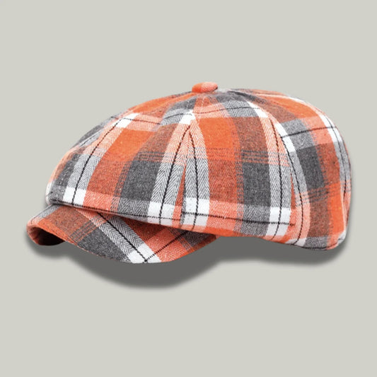 Béret Homme Orange Carreaux – Tissu Madras Vintage Multicolore