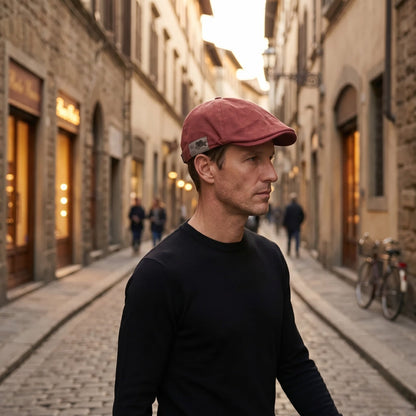 Béret Homme Terracotta – Patch Cuir Vintage Délavé
