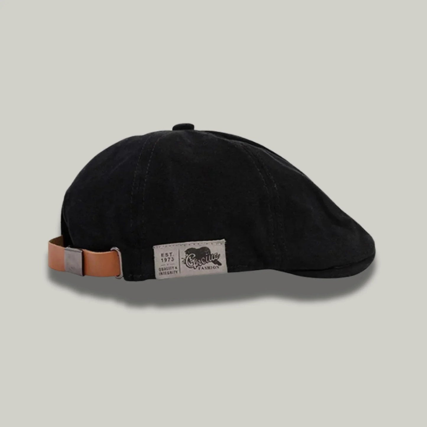 Béret Noir Homme Femme – Patch Cuir & Sangle Camel