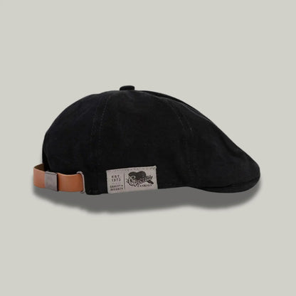 Béret Noir Homme Femme – Patch Cuir & Sangle Camel