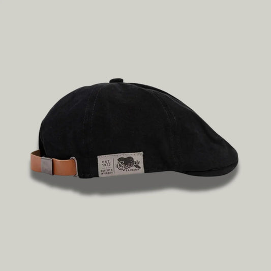 Béret Noir Homme Femme – Patch Cuir & Sangle Camel