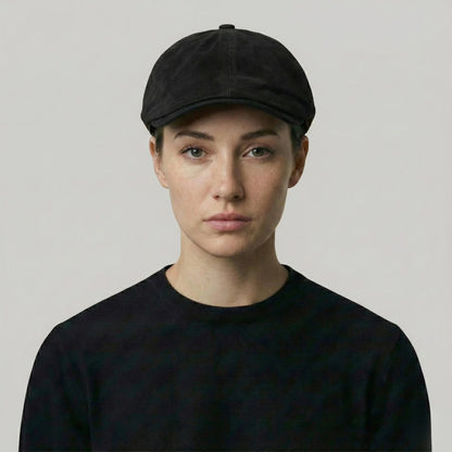 Béret Noir Homme Femme – Patch Cuir & Sangle Camel