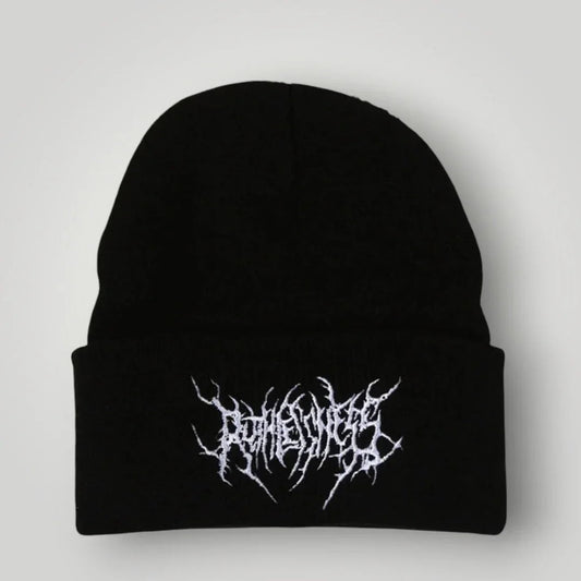 Bonnet Côtelé Femme Noir Broderie Gothique Argentée