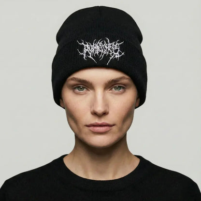 Bonnet Côtelé Femme Noir Broderie Gothique Argentée Maison Shelby