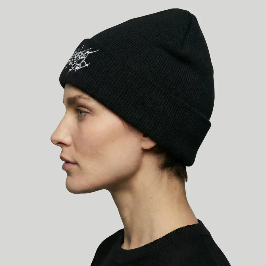 Bonnet Côtelé Femme Noir Broderie Gothique Argentée Maison Shelby
