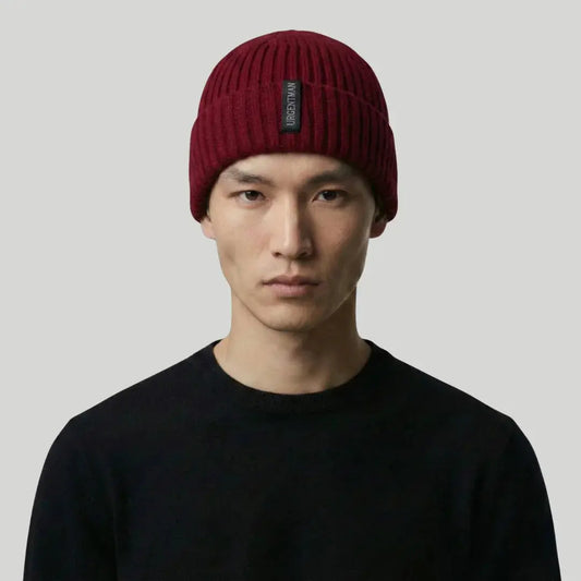 Bonnet Côtelé Mixte Bordeaux Revers Étiquette Tissée Maison Shelby