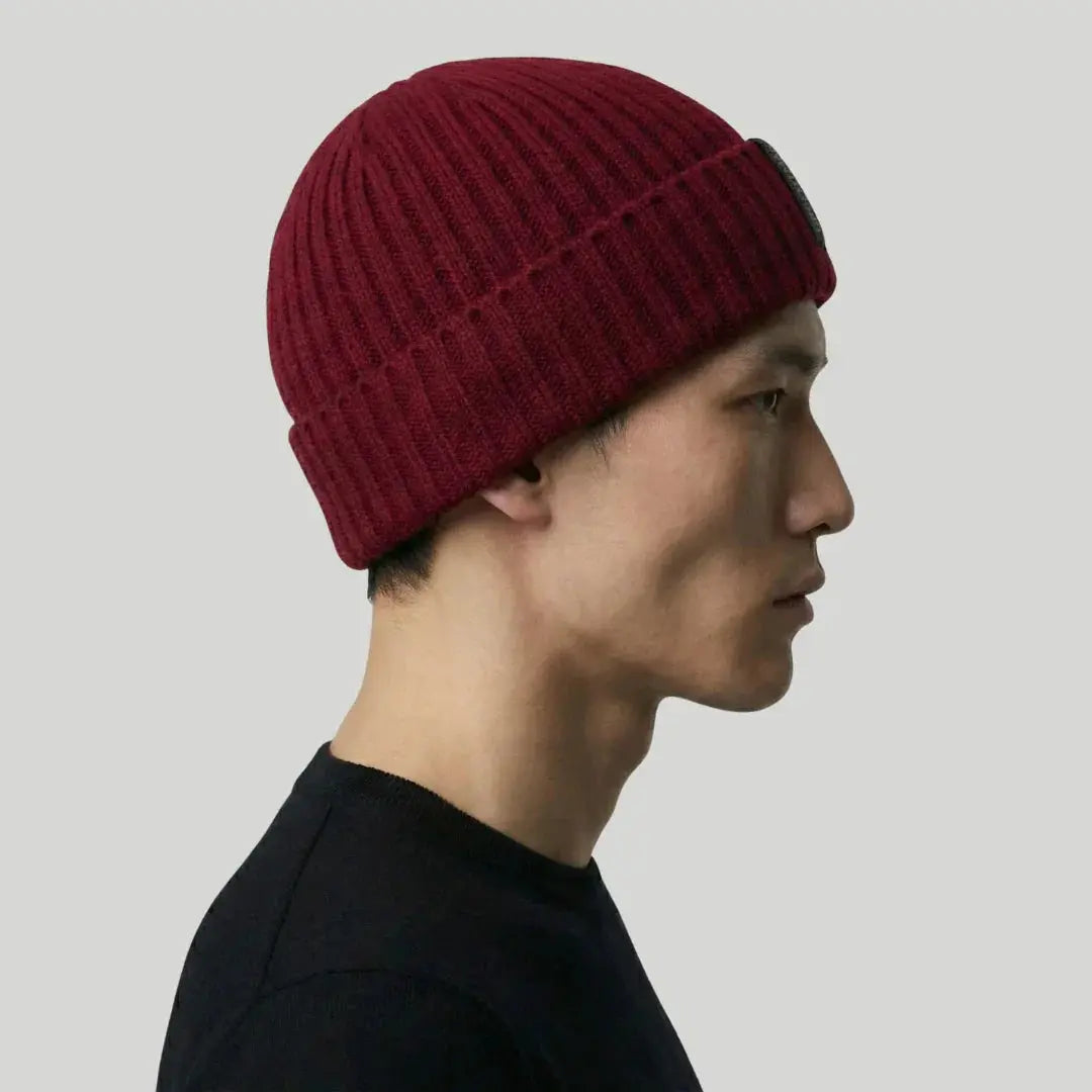 Bonnet Côtelé Mixte Bordeaux Revers Étiquette Tissée Maison Shelby