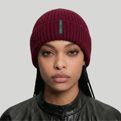Bonnet Côtelé Mixte Bordeaux Revers Étiquette Tissée Maison Shelby