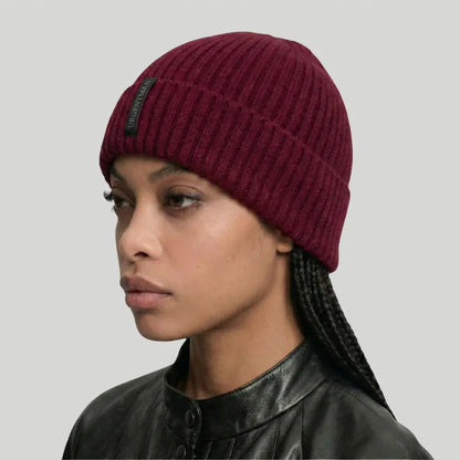 Bonnet Côtelé Mixte Bordeaux Revers Étiquette Tissée Maison Shelby