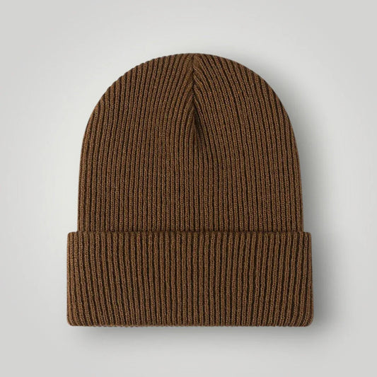 Bonnet Côtelé Mixte Camel Foncé Revers Uni