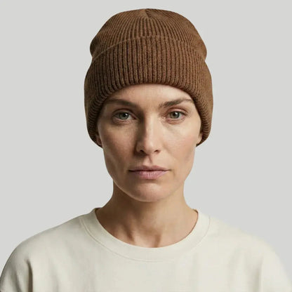 Bonnet Côtelé Mixte Camel Foncé Revers Uni Maison Shelby
