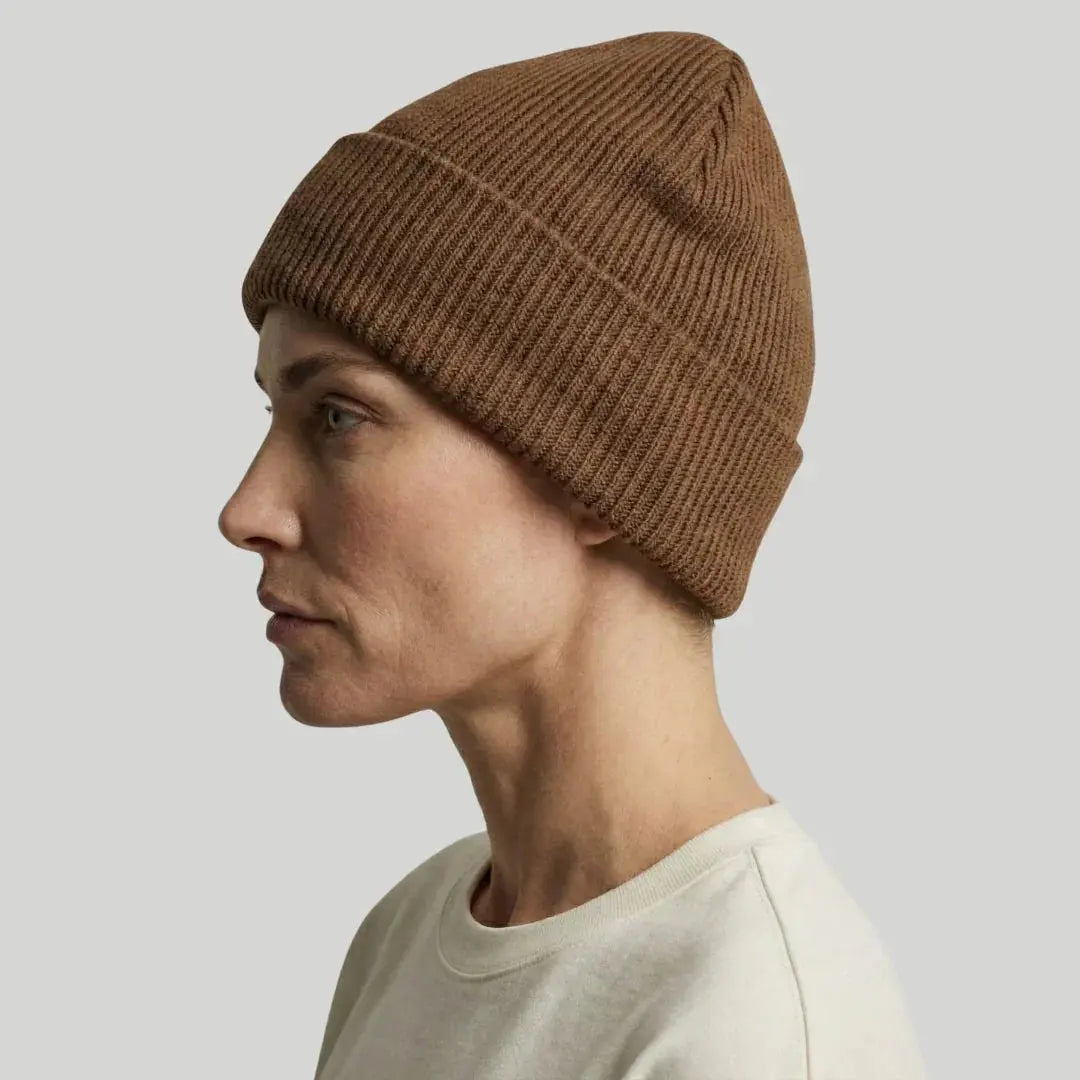 Bonnet Côtelé Mixte Camel Foncé Revers Uni Maison Shelby