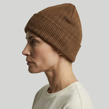 Bonnet Côtelé Mixte Camel Foncé Revers Uni Maison Shelby