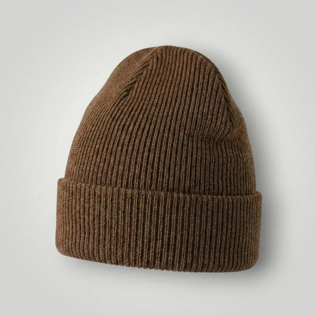 Bonnet Côtelé Mixte Camel Foncé Revers Uni Maison Shelby