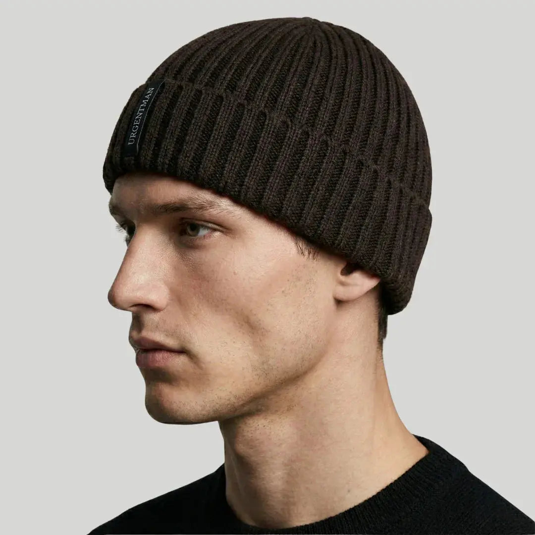 Bonnet Côtelé Mixte Chocolat Revers Étiquette Tissée Maison Shelby