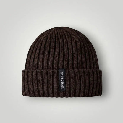 Bonnet Côtelé Mixte Chocolat Revers Étiquette Tissée Maison Shelby