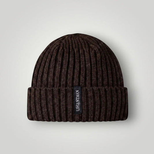 Bonnet Côtelé Mixte Chocolat Revers Étiquette Tissée