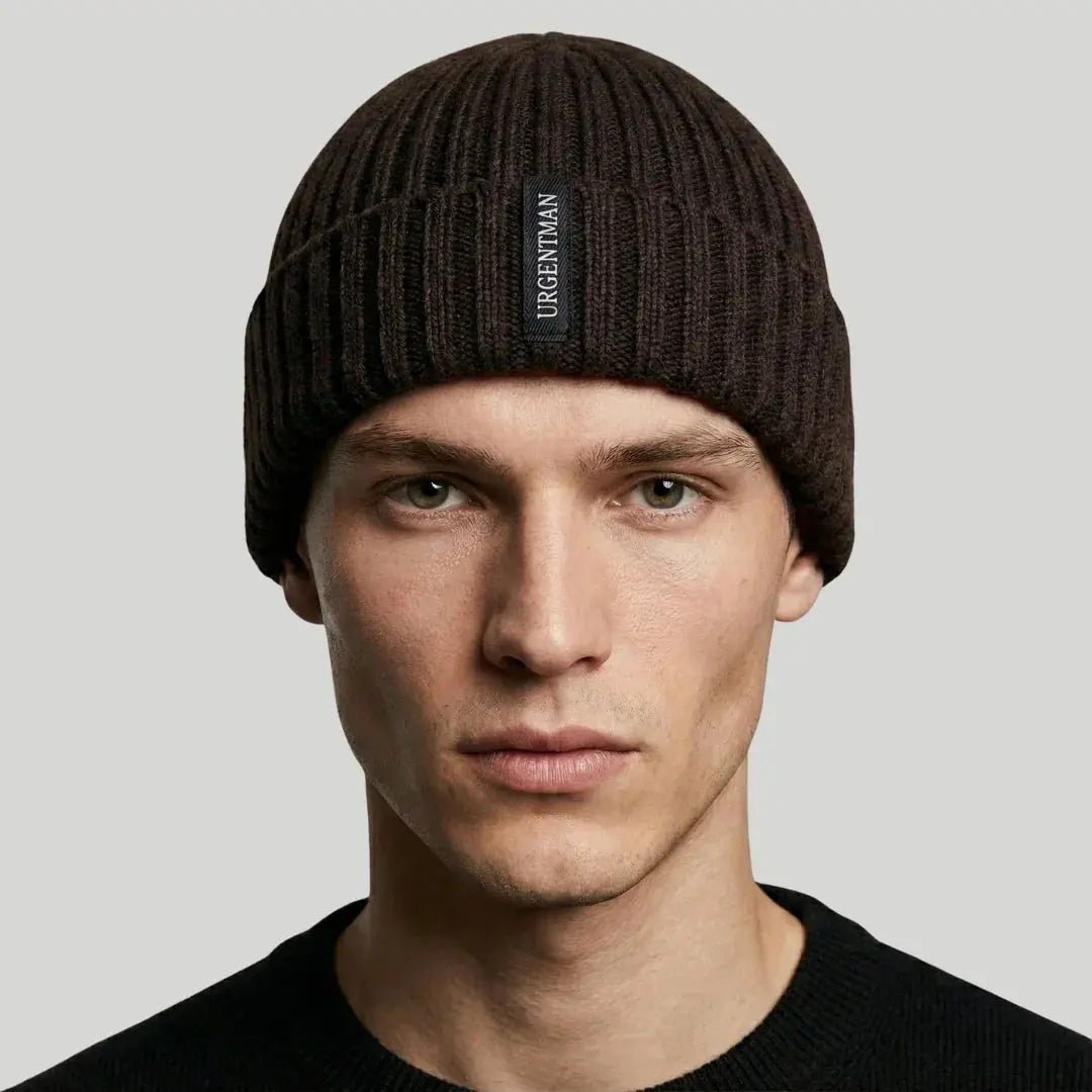 Bonnet Côtelé Mixte Chocolat Revers Étiquette Tissée Maison Shelby