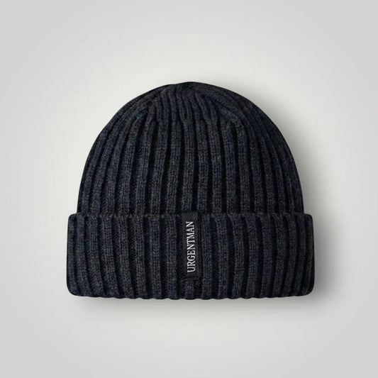 Bonnet Côtelé Mixte Gris Anthracite Revers Étiquette Tissée