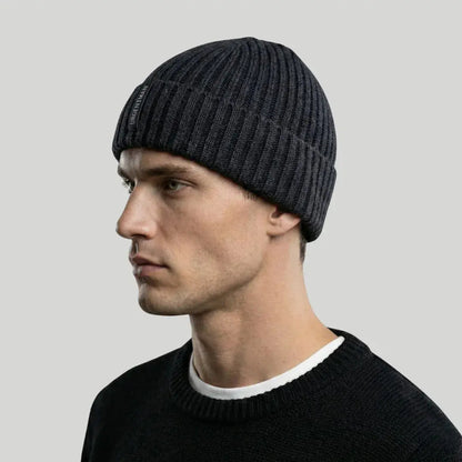 Bonnet Côtelé Mixte Gris Anthracite Revers Étiquette Tissée Maison Shelby